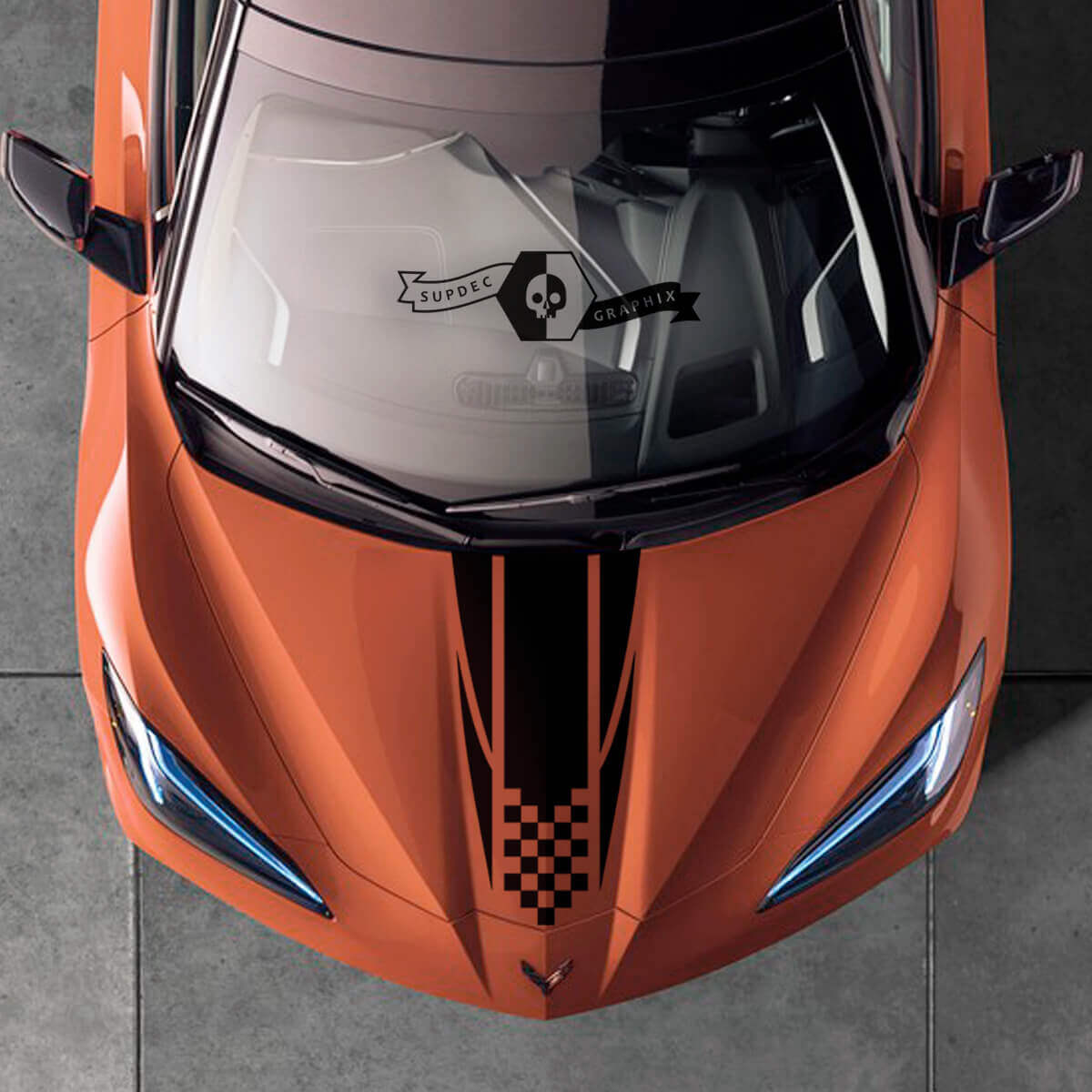 Chevrolet Corvette C8 Stingray Cofano Corvette Adesivo Bandiere a Scacchi Strisce
