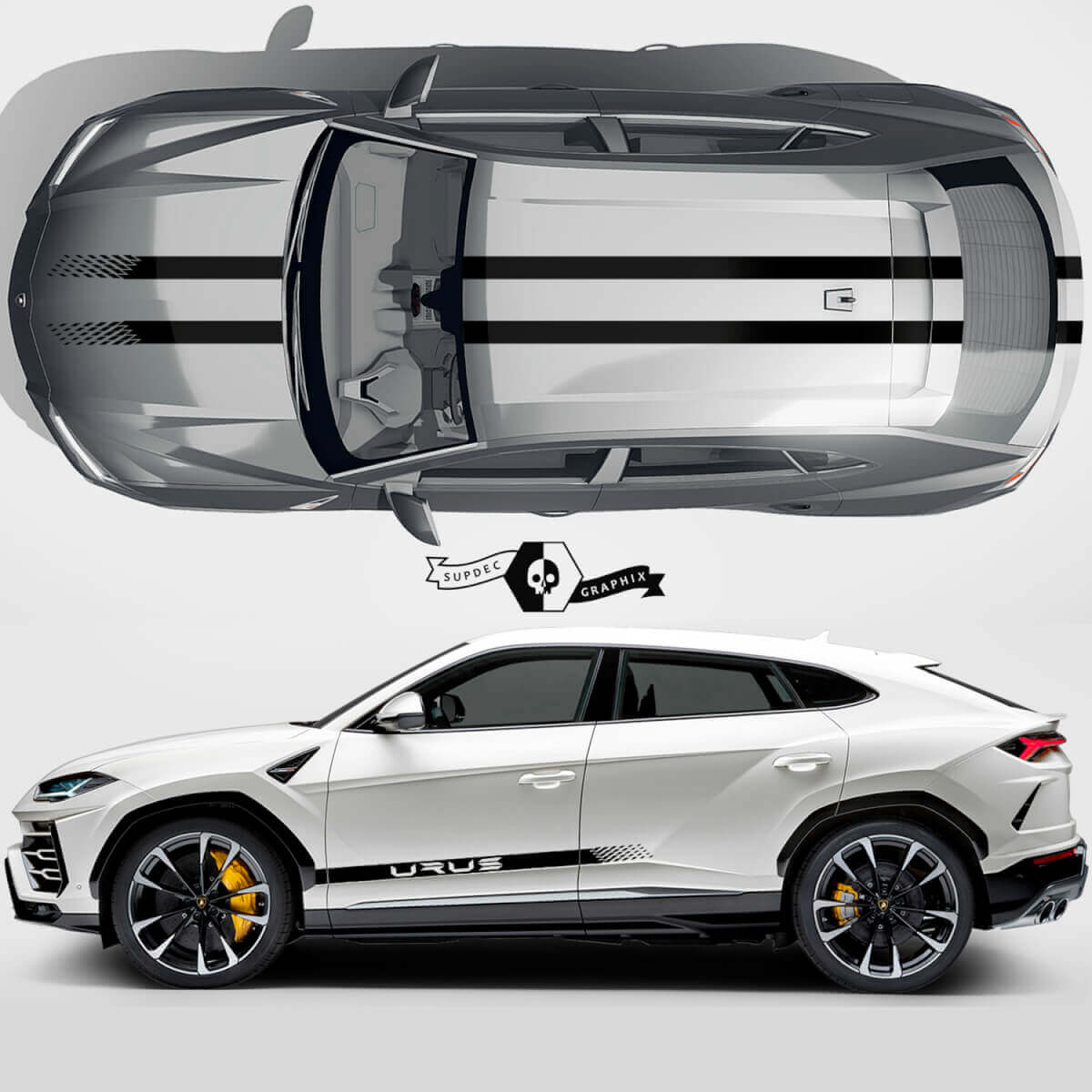 Strisce a scacchi per linee di porte laterali cofano tetto Adesivo in vinile 2 per Lamborghini Urus 2021 - 2023