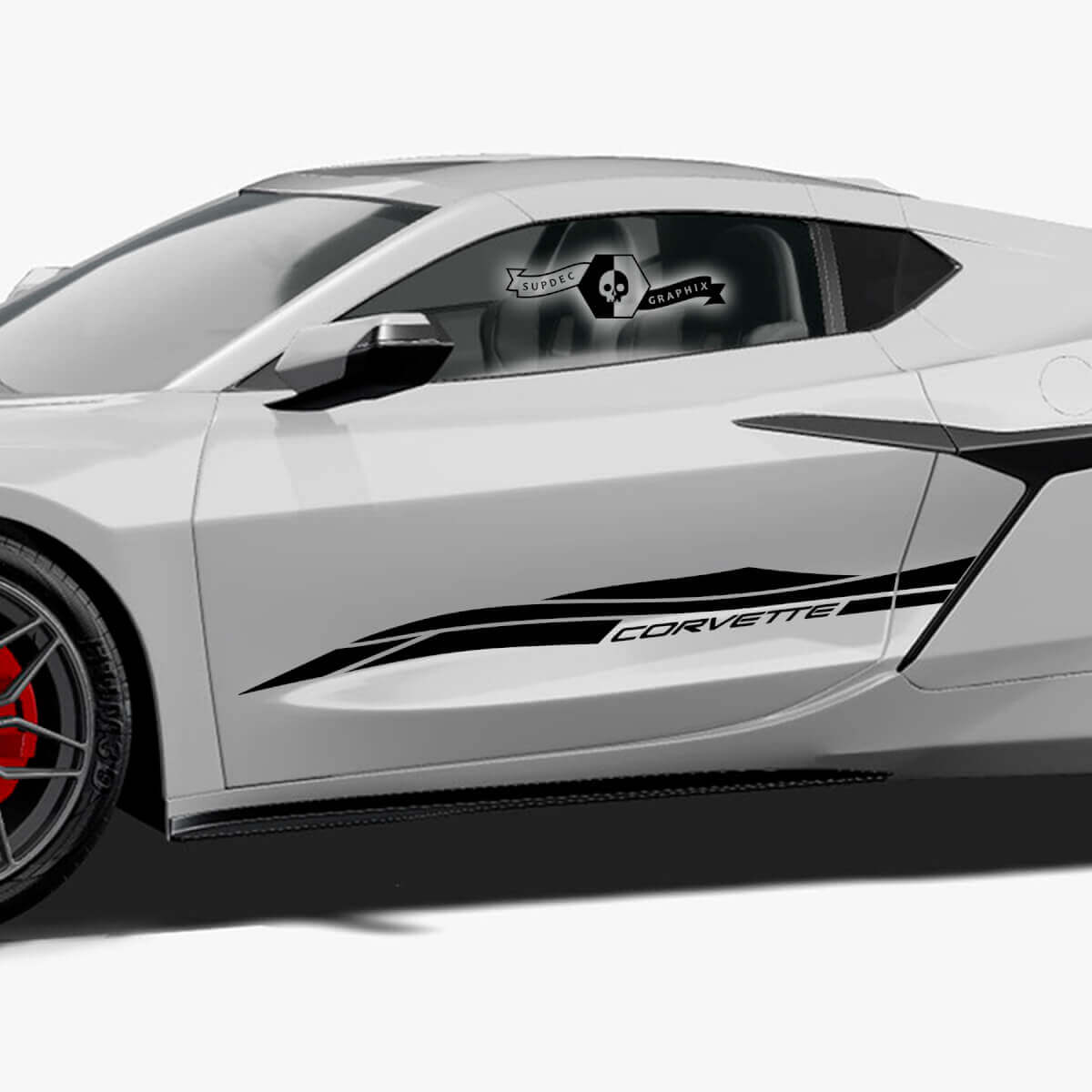 2 adesivi con logo in vinile a strisce per porte laterali su Chevrolet Corvette Z06
