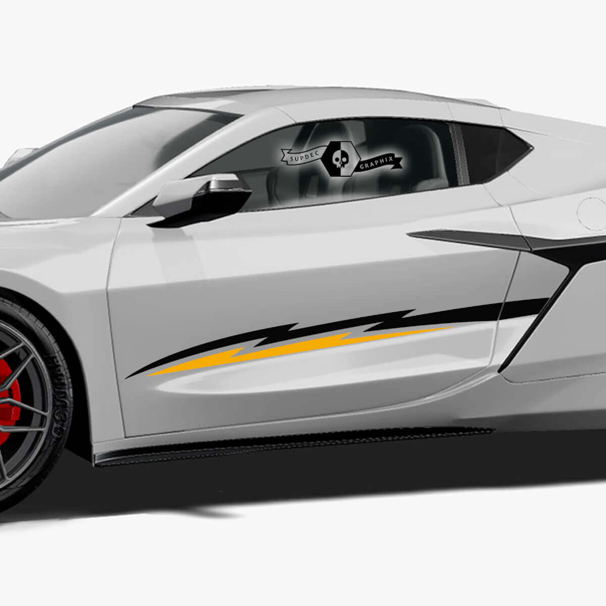 2x Adesivo in vinile con logo per strisce laterali delle porte Chevrolet Corvette Z06, strisce sollevate, 2 colori
