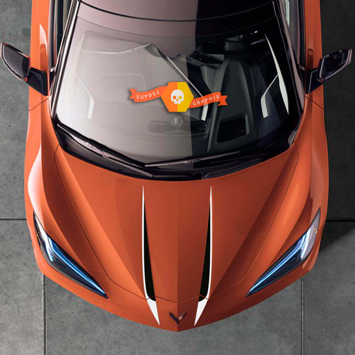 Kit Adesivi in Vinile Doppie Strisce Cofano per Chevrolet Corvette C8 Stingray 2020-2023