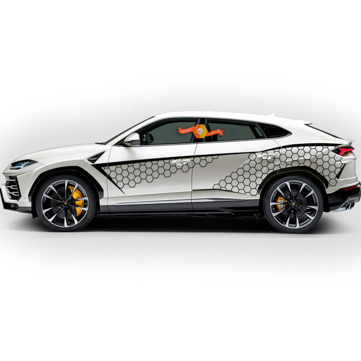 Coppia di adesivi in vinile Honeycombs Splash per portiere laterali Lamborghini Urus 2021 2022 2023
