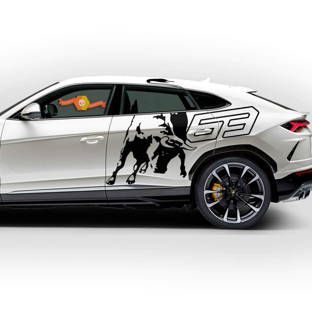 Coppia di adesivi in vinile per logo Lamborghini Urus 2021 2022 2023 per avvolgere le porte laterali.

