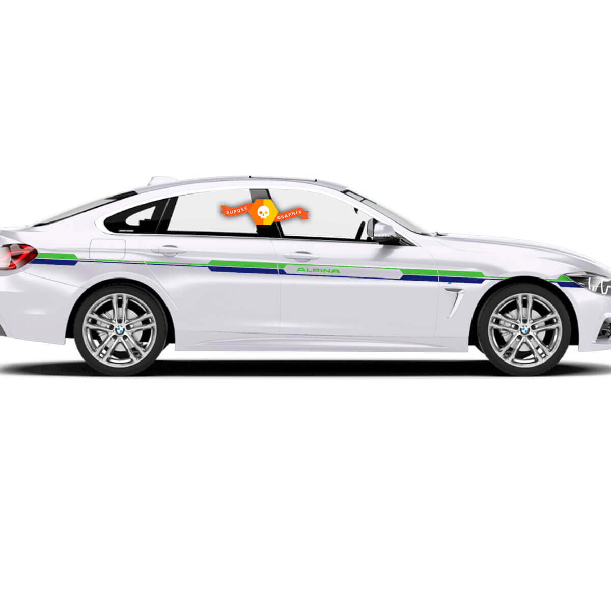 Coppia di strisce laterali ALPINA Racing SET per BMW serie 3 e serie 4 BMW 4 BMW 3 Adesivo in vinile Sticker Graphics 2 Colori
