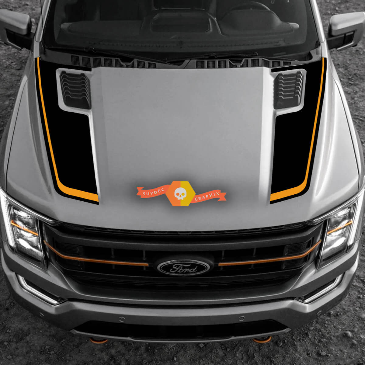 Adesivo in Vinile a Strisce Doppie per Cofano per Musclecar F-150 Tremor 2022-2023