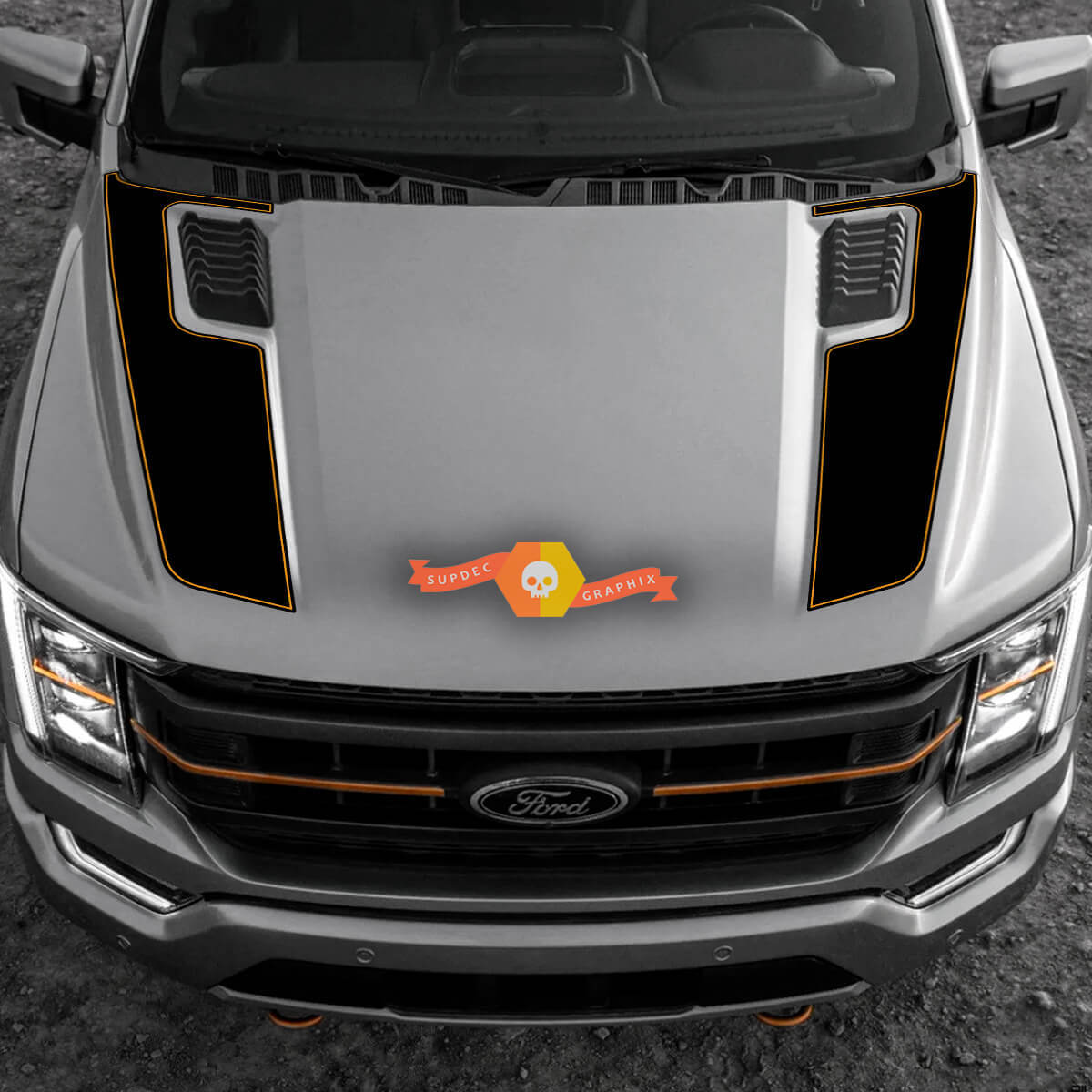 Kit di Adesivi in Vinile con Doppie Strisce Cofano per Musclecar F-150 Tremor 2022-2023