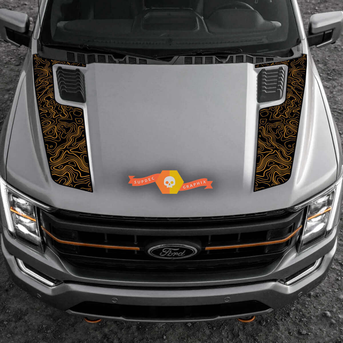 Adesivo Vinilico a Strisce Stile Topografico per Cofano Musclecar F-150 2022-2023