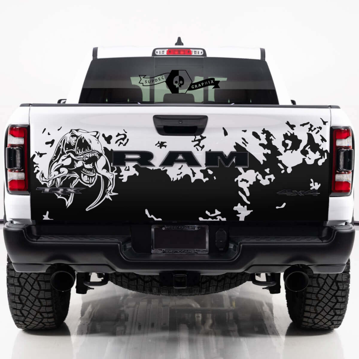 Adesivo in vinile paraurti posteriore Splash Mud con T-Rex per Dodge Ram TRX