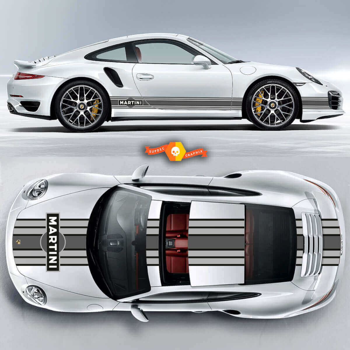 Adesivo in Vinile a Strisce da Corsa Stile Martini Kit Completo per Porsche