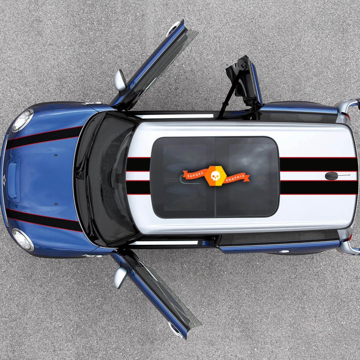 Adesivo in Vinile Doppio Racing per Cofano e Tetto per MINI Cooper 2007-2013