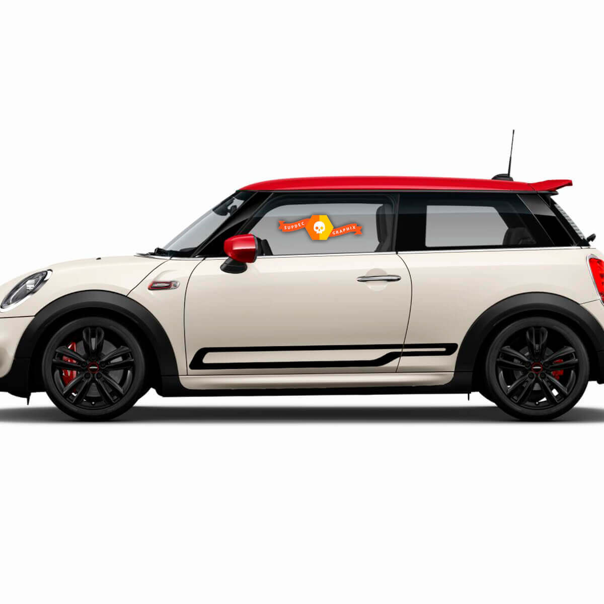 Coppia adesivi laterali per portiere stile GP per Mini F56, strisce adesive per pannelli laterali, rosse, Cooper S John Cooper Works
