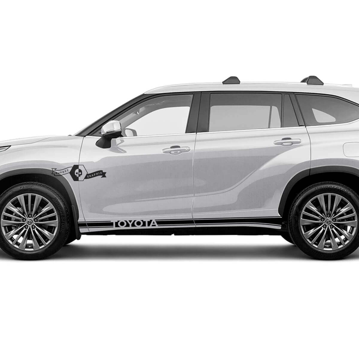 Coppia Toyota 2020 Highlander Doors Bed Side Slim Rocker Panel Trim Decal Graphic Sticker Kit strisce laterali
