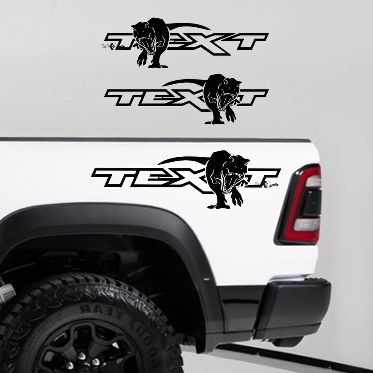 Set di Adesivi in Vinile per il Lato del Letto con T-Rex e Testo Personalizzato per Dodge Ram 1500 TRX
