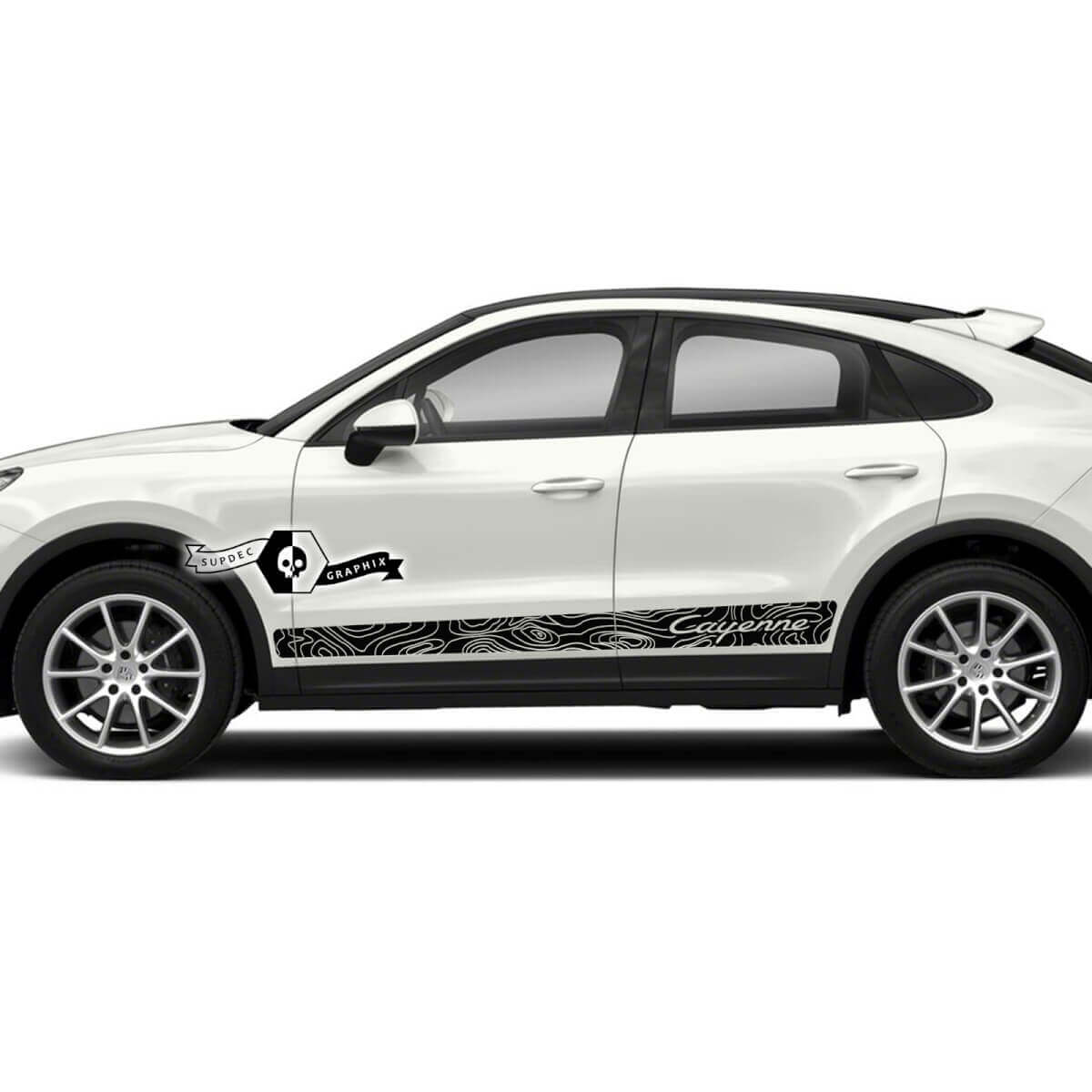 Porsche Cayenne S GTS Turbo Turbo Strisce Laterali Porte Bilancieri Pannello Decalcomanie Contorno Mappa Adesivi 2003-2023 presente
