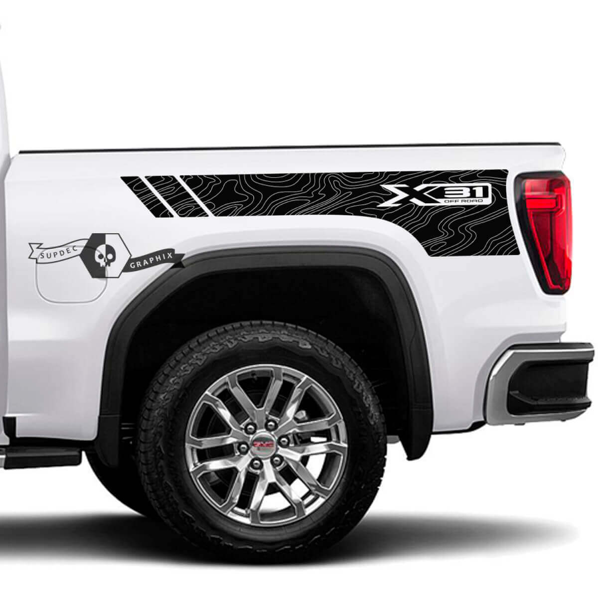 Kit Adesivi in Vinile per Fiancata Letto Topografica X31 per GMC Sierra 1500 2023