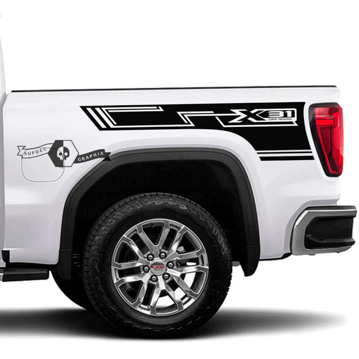 Kit di adesivi in vinile geometrici per sponda del cassone X31 Off Road per GMC Sierra 1500 2023