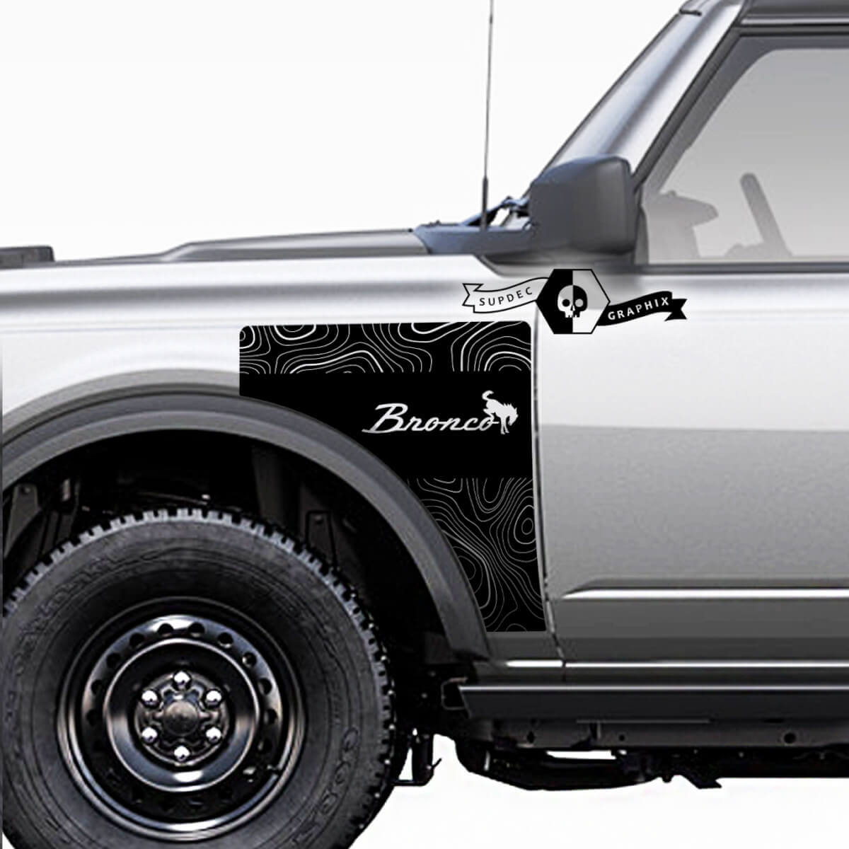 Coppia Ford Bronco Vintage Logo Topographic Map Everglades Style Side Panel Vinyl Decal Sticker Graphics Kit 2
