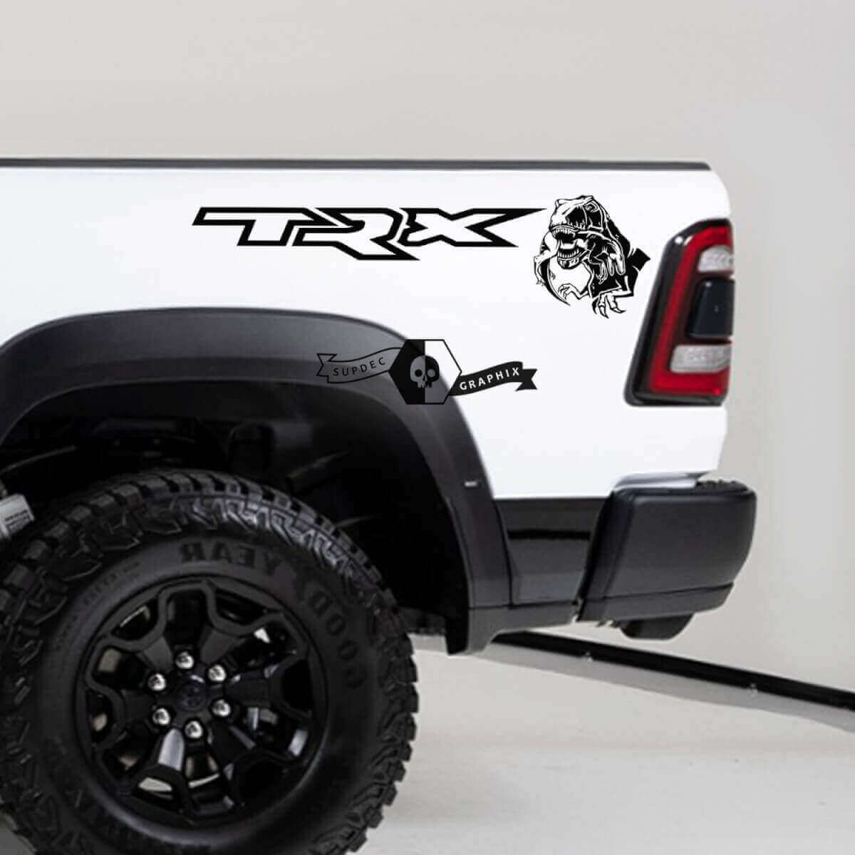 Kit di Adesivi Laterali Posteriori in Vinile T-Rex Eating Raptor per Dodge Ram TRX 2020-23