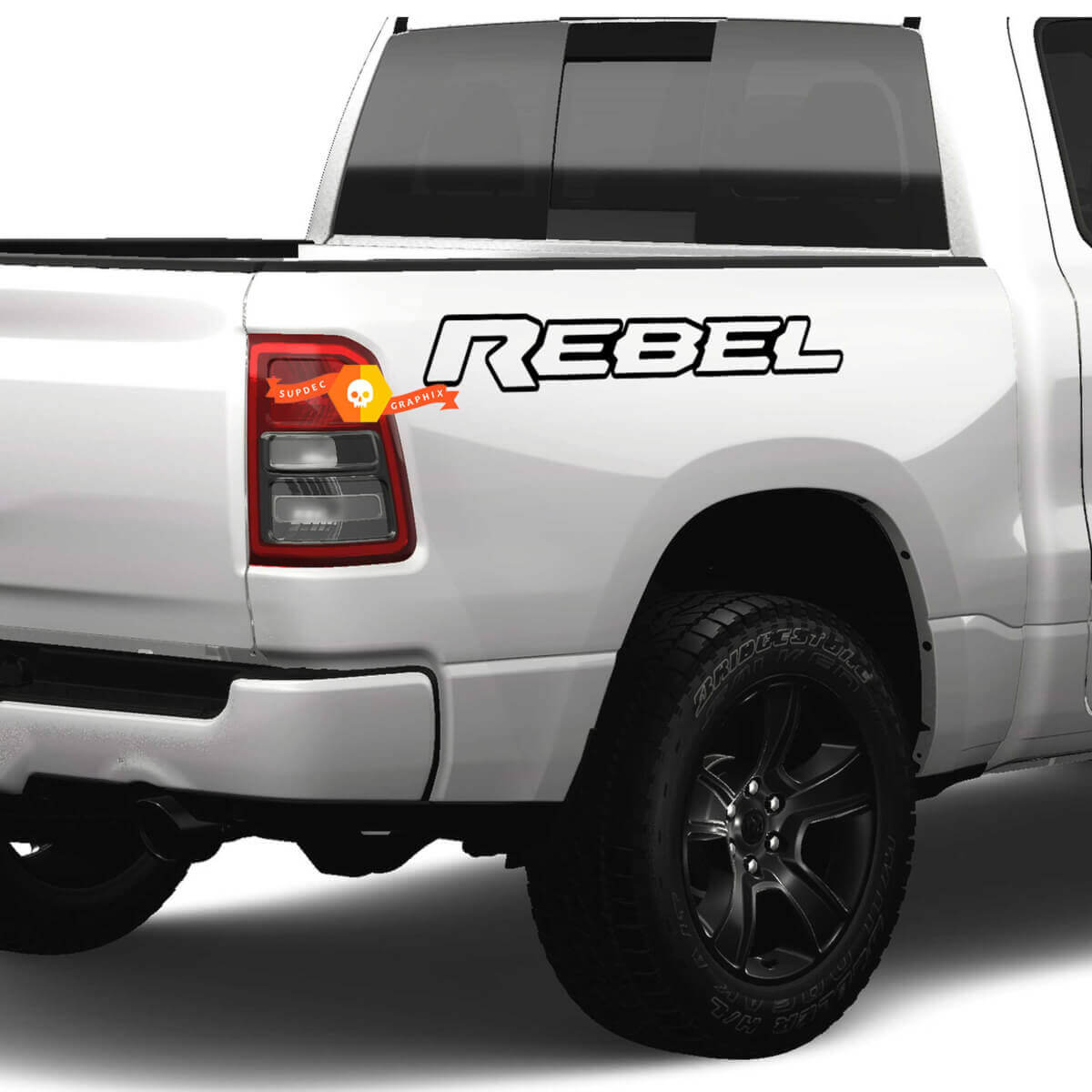 Set di adesivi in vinile con logo laterale Rebel Outline per Dodge Ram Rebel
