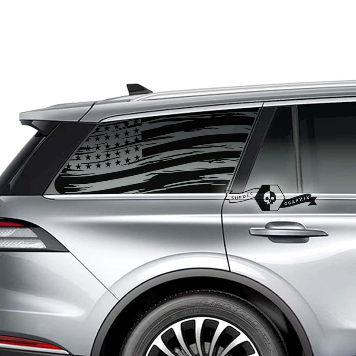 2 x Lincoln 2023 Aviator Window Bandiera degli Stati Uniti Adesivo grafico per decalcomanie in vinile distrutto
