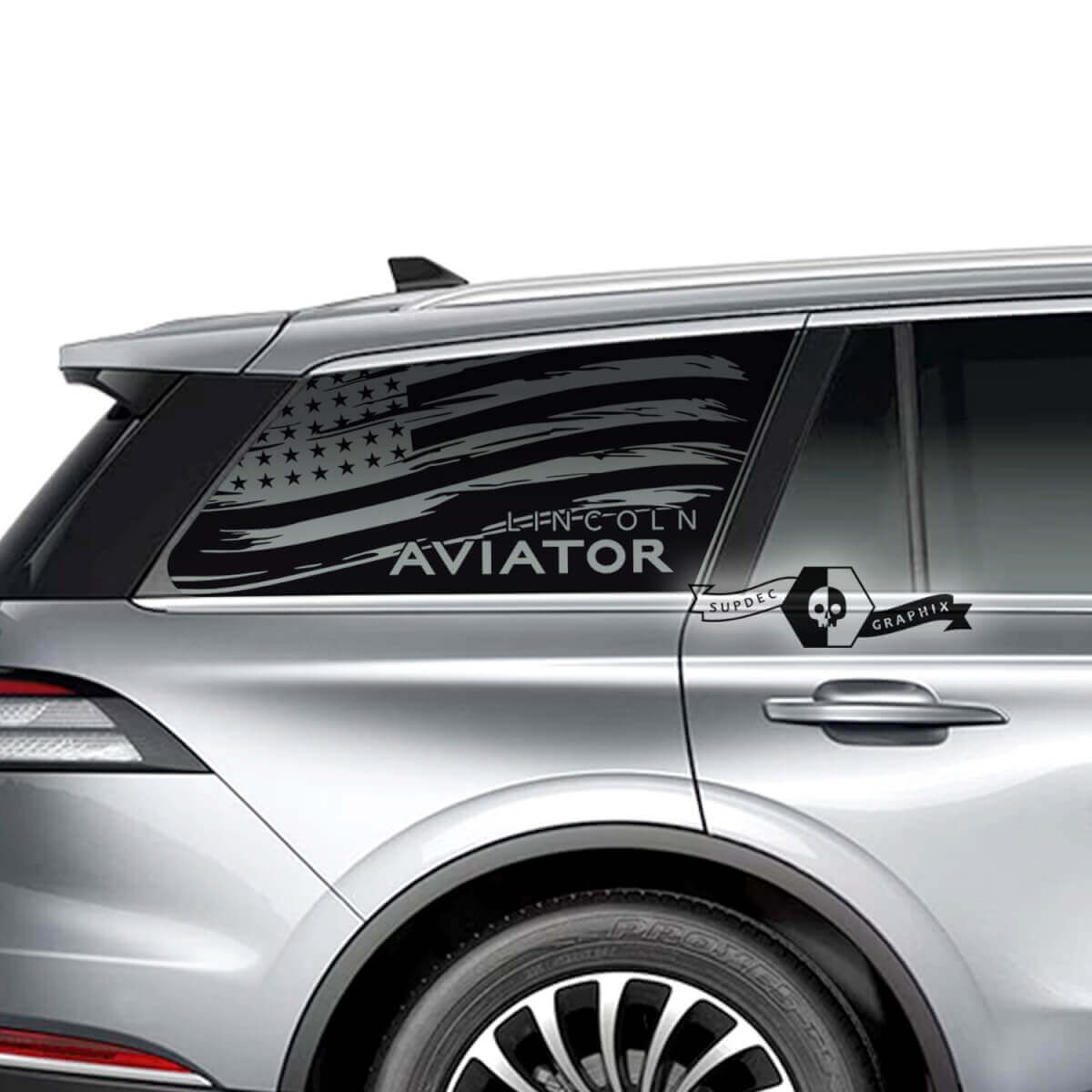 2 x Lincoln 2023 Aviator Window US Flag Destroyed Logo Aviator Decalcomanie in vinile Grafica Adesivo
