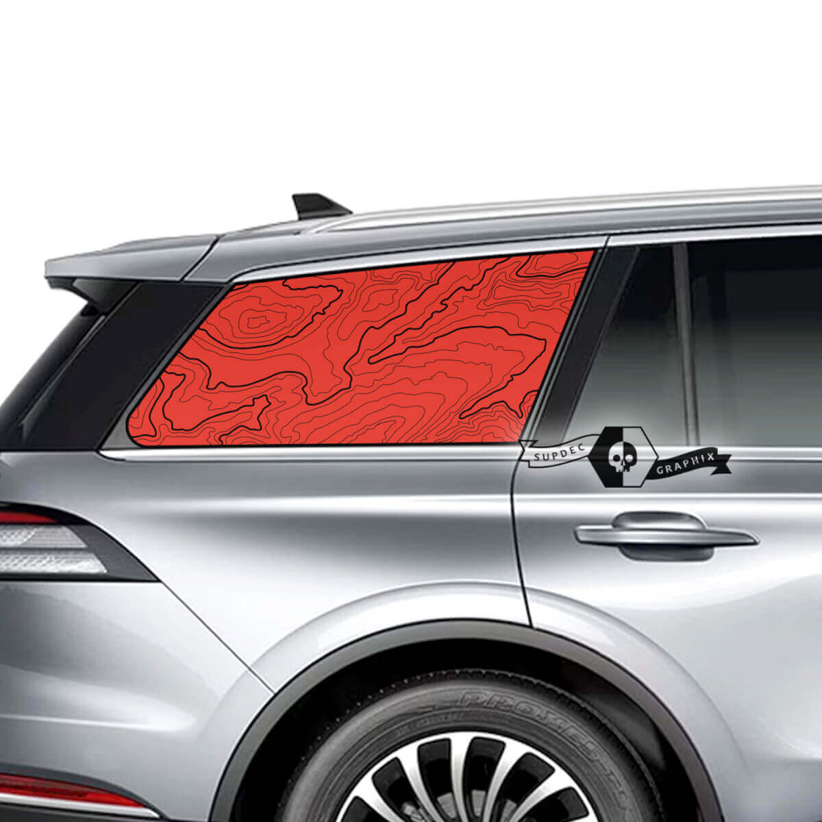 2x Lincoln 2023 Aviator Window Contour Map Decalcomanie in vinile Grafica Adesivo 2 colori
