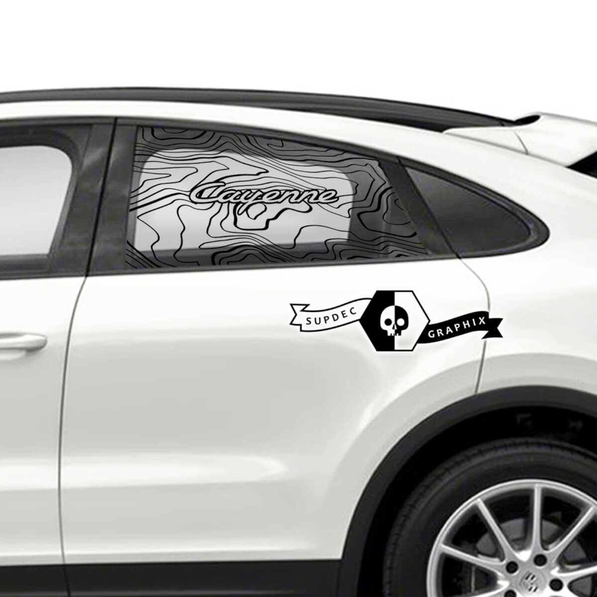 2x Porsche 2023 Porsche Cayenne Window Contour Map Decalcomanie in vinile Adesivi per decalcomanie
