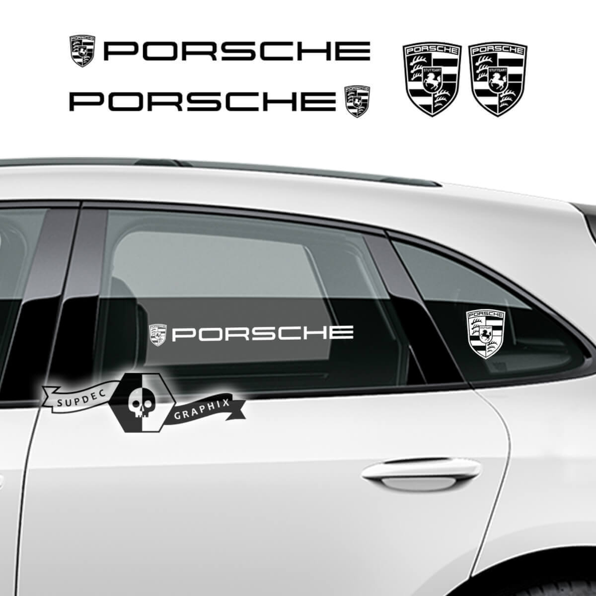 Set di Adesivi in Vinile con Logo Porsche per Finestre Porsche Cayenne Macan 2023