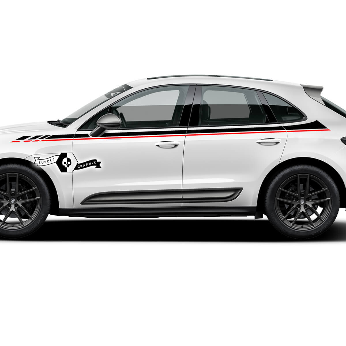 2x Porsche 2023 Porsche Macan T1 Side Dual Stripes Doors Up Top Decal adesivi 2 colori
