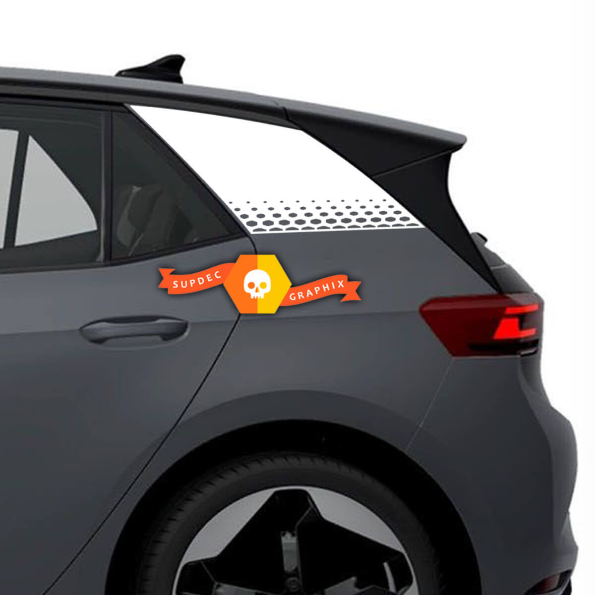 Coppia Volkswagen VW ID3 grafica punteggiata parafango posteriore adesivi in ​​vinile decalcomanie

