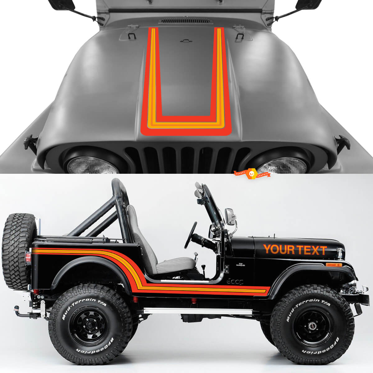 Adesivi Retro Color per Minigonne, Cofano e Parafango per Jeep Renegade CJ7