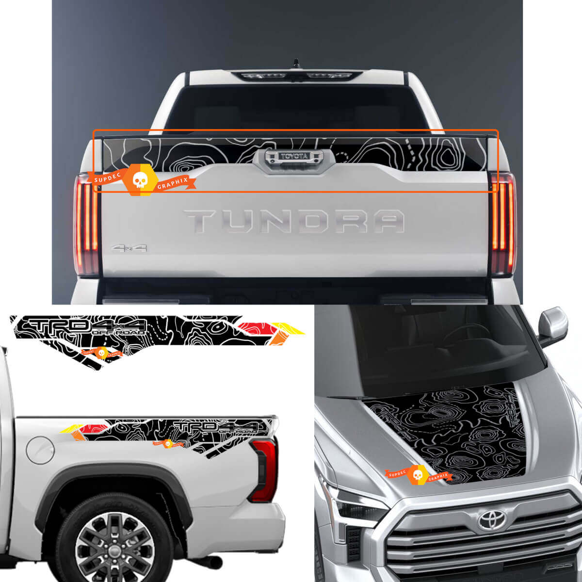 Cappuccio comodino portellone mappa topografica TRD 4X4 Off Road decalcomanie per Toyota Tundra XK70 2021 - up grafica adesiva
