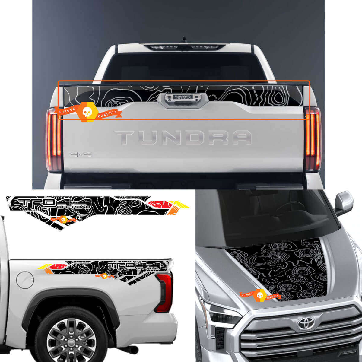 Kit adesivo in vinile decalcomania cofano bagagliaio portellone mappa topografica per Toyota Tundra XK70 2021+
