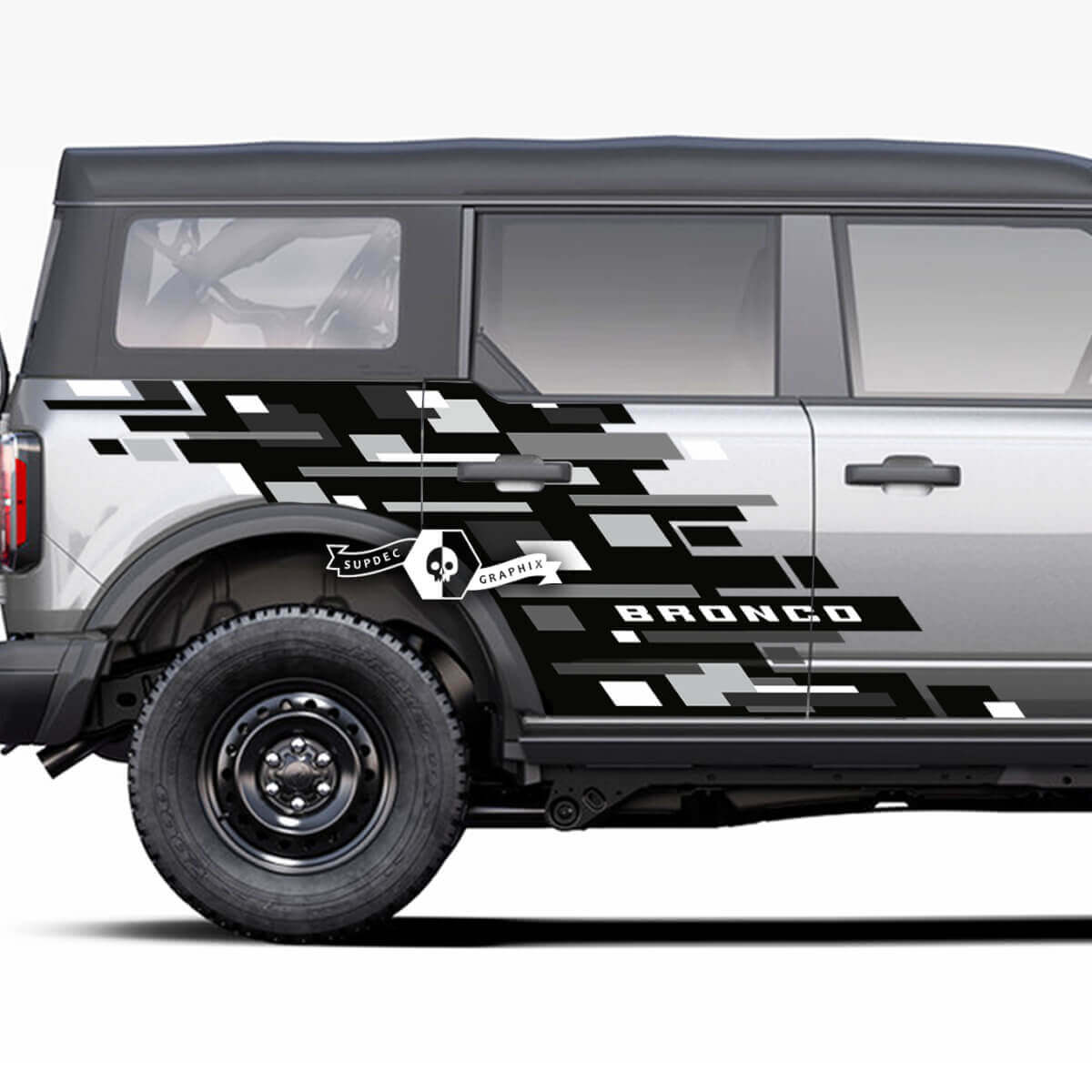 Coppia di Grafiche Geometriche Laterali per Portiere Adesivi Monocromatici Splash per Ford Bronco 2021-2022 2023 3 Colori
