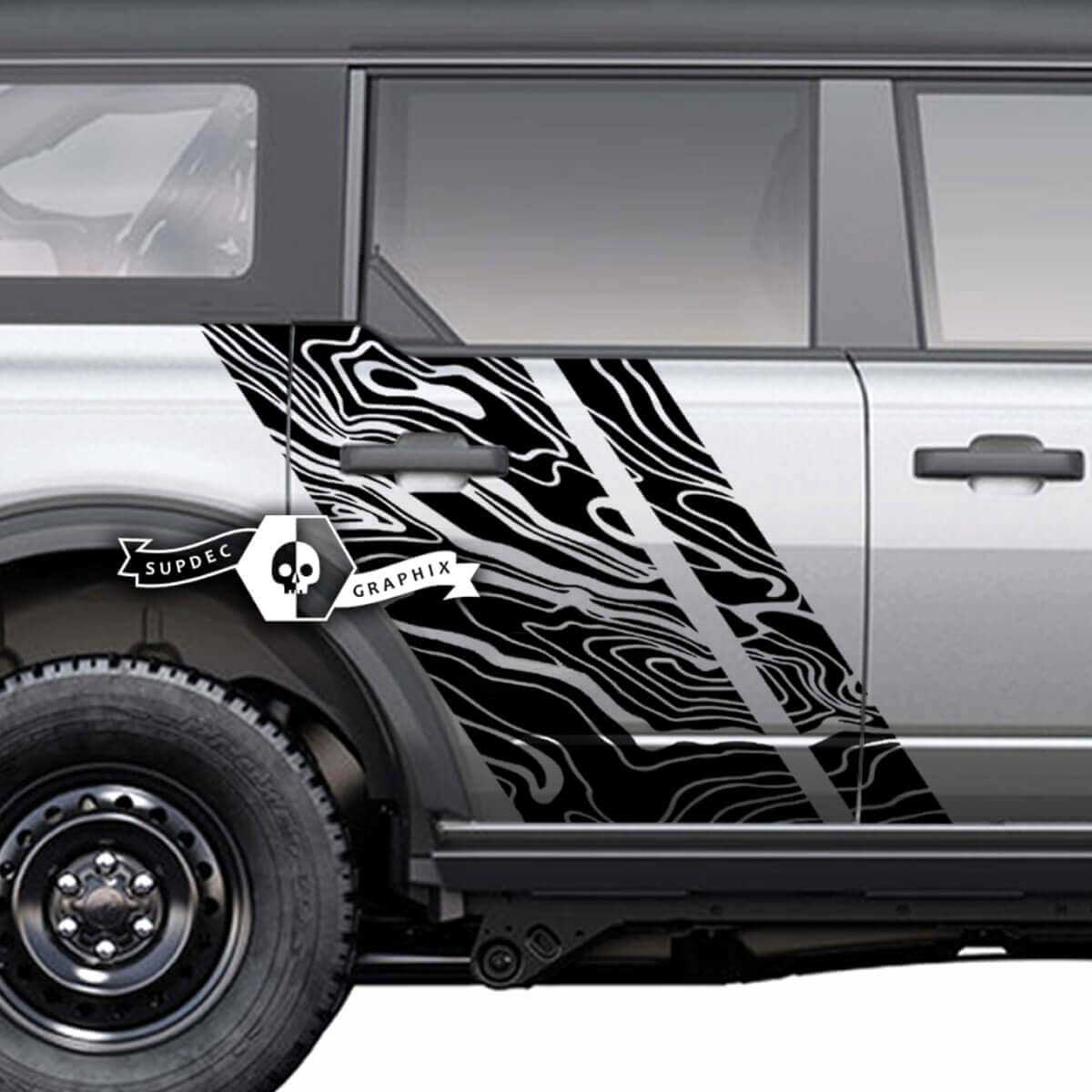 Coppia Porte Laterali Mappa Topografica Grafica Splash Decals Adesivi per Musclecar horse 20212022 2023
