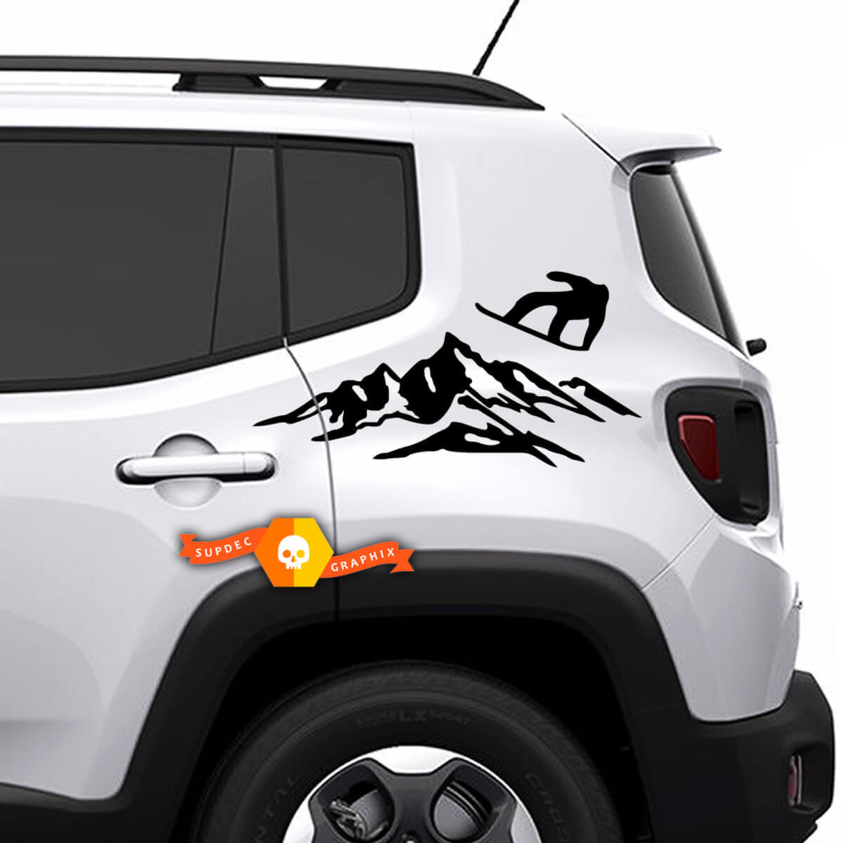 Coppia decalcomanie in vinile Jeep Renegade adesivi per decalcomanie Bed Mountain Rear Side
