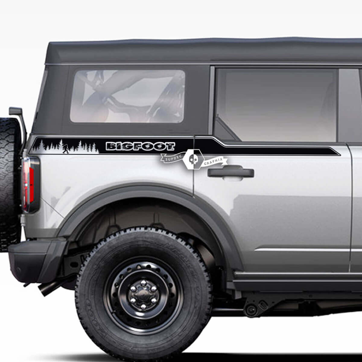 Coppia di decalcomanie a strisce laterali parafango letto adesivi Bigfoot foresta per Musclecar horse 2021 2022 2023
