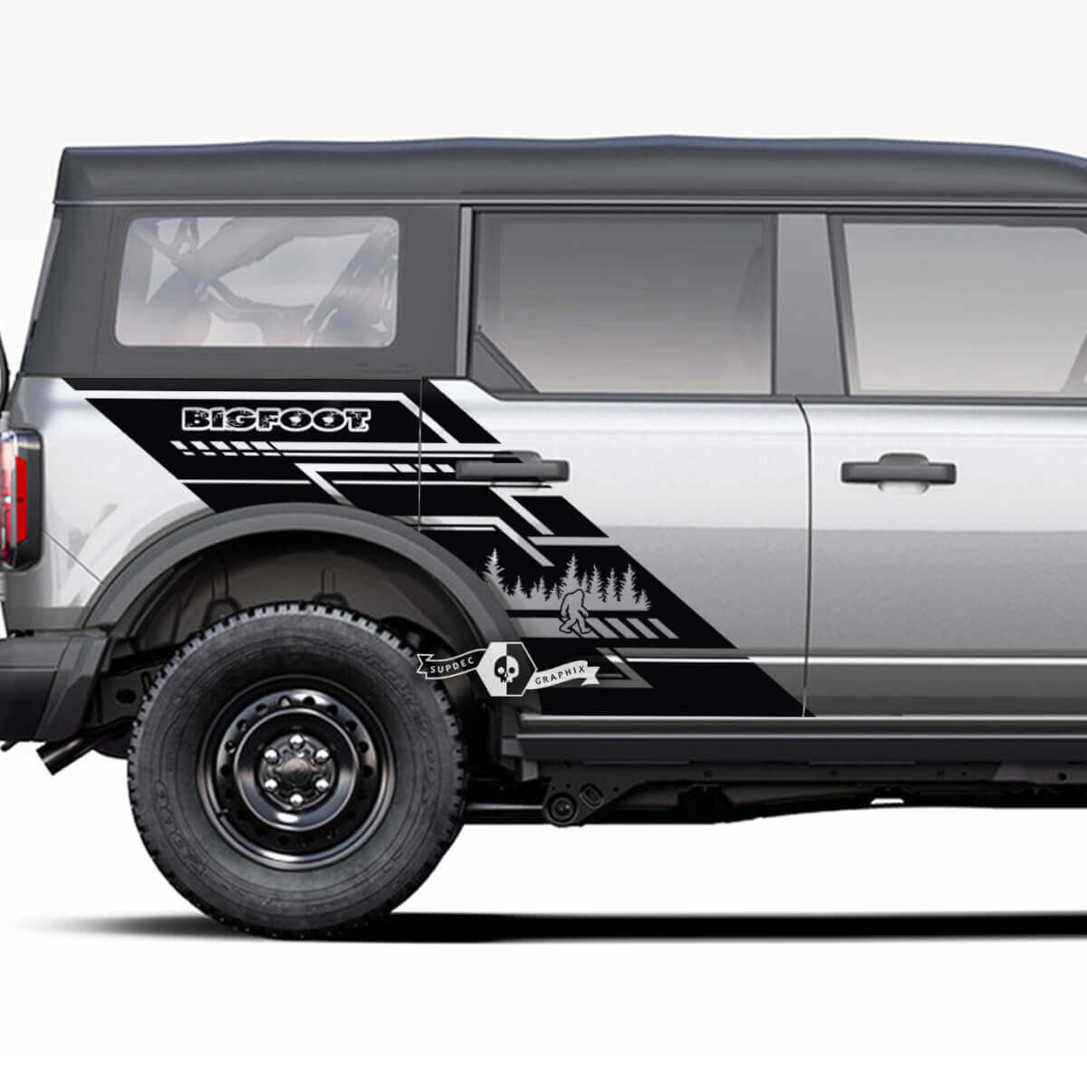Coppia di Porte Laterali Foresta Bigfoot Grafica Splash Decalcomanie Adesivi Letto Parafango per Musclecar horse 20212022 2023
