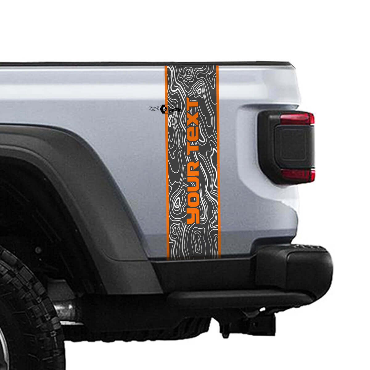 Grafica in vinile a striscia posteriore mappa topografica testo personalizzato 3 colori per Jeep Gladiator