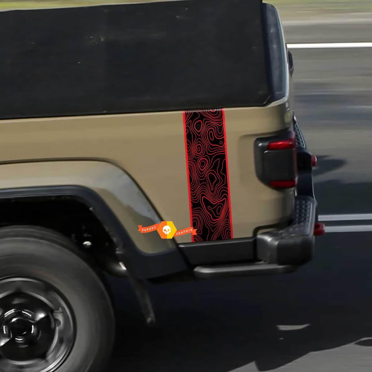 Logo Jeep Gladiator Mappa topografica Grafica in vinile Mojave Stripe laterale posteriore 2 colori
