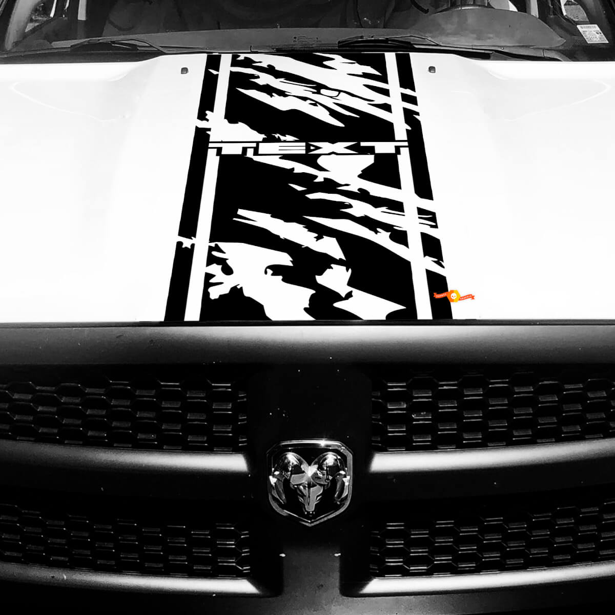 Adesivo in vinile con striscia consumata personalizzata per cofano Dodge Ram 1500