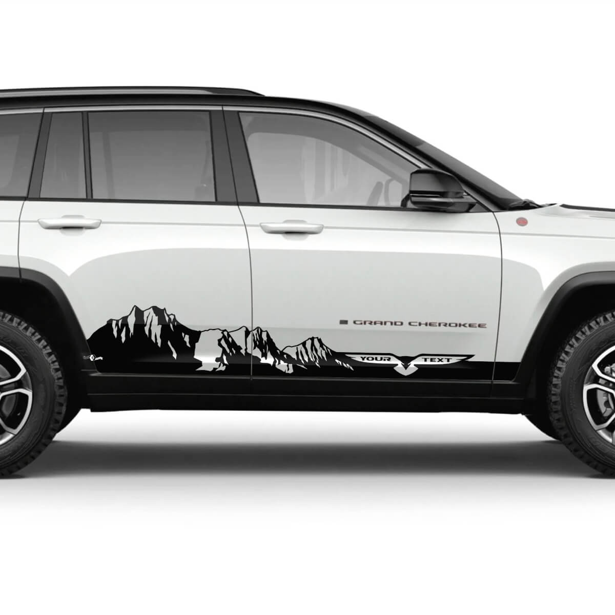 Coppia di decalcomanie adesive grafiche per pannello a bilanciere Jeep Grand Cherokee Trailhawk Doors Mountains 2023+
