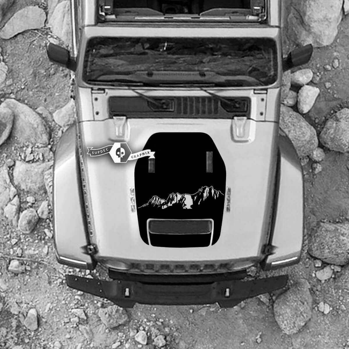 Cappuccio per 2021 2022 2023 Jeep Mountains Wrangler Rubicon Grafica adesiva Vinile SupDec Design
