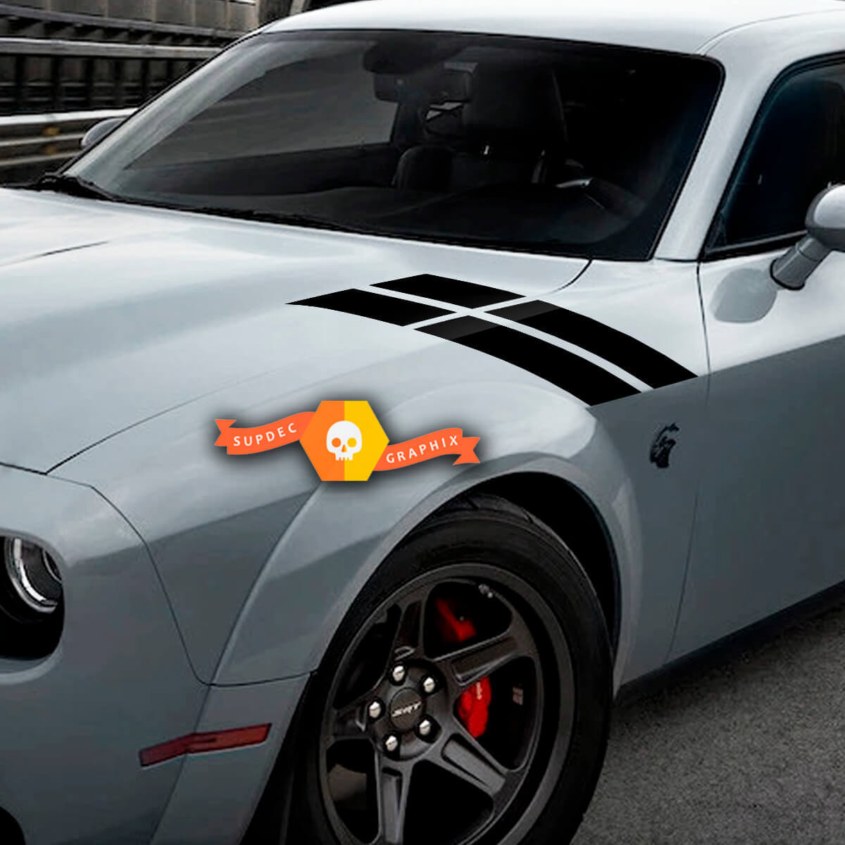 Adesivi in vinile a strisce doppie per cofano e parafango per Dodge Challenger 2015-2023