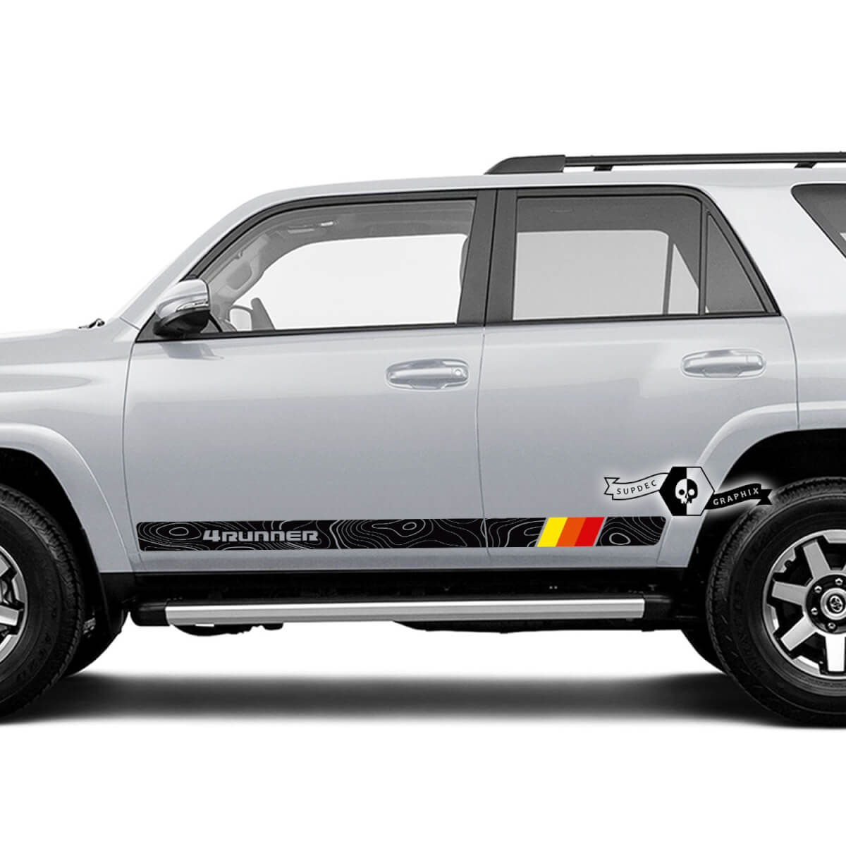 Coppia 4Runner 2023 Side Door Old School Sunset Vinile Topo Mappa Mappa topografica Decalcomanie striscia Adesivi per Toyota 4Runner TRD
