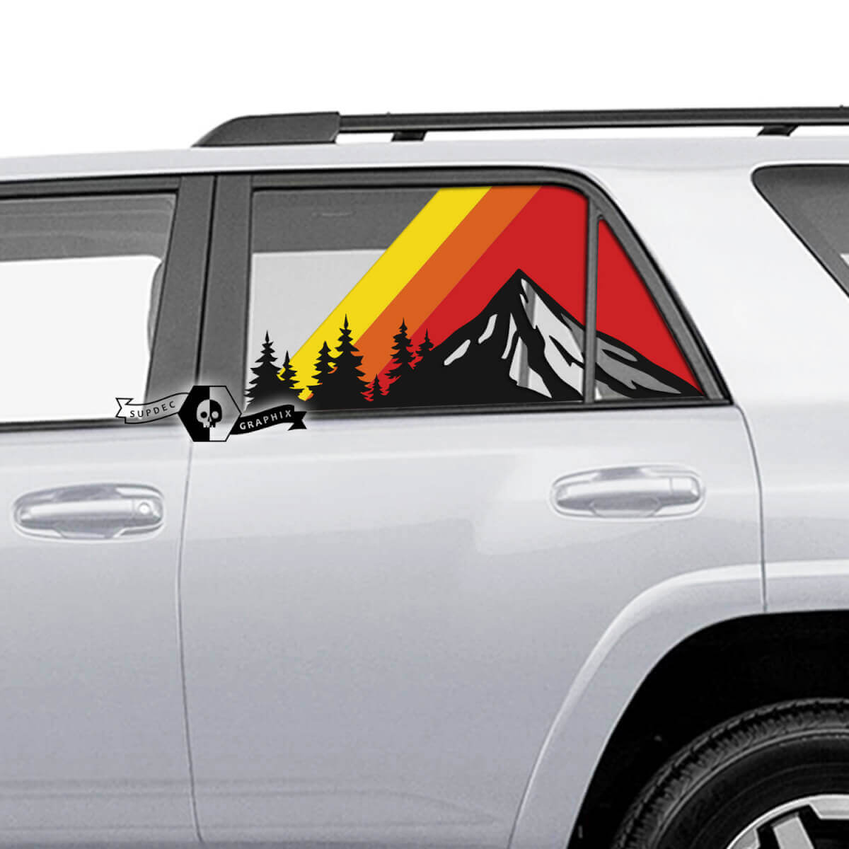 Adesivo in Vinile Vintage a Strisce Stile Foresta Montagne per Finestrino Posteriore Toyota 4Runner