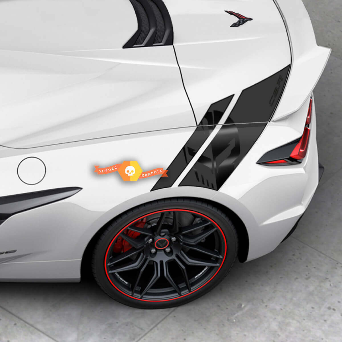 Kit adesivi grafici per decalcomanie Fender Punisher per letto laterale Chevy Corvette Z06 C8 2 colori
