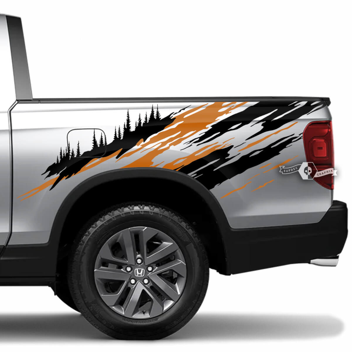 Coppia HONDA RIDGELINE Distrutto Splash Bed Parafango Porte in vinile Decal Sticker Grafica 2 colori
