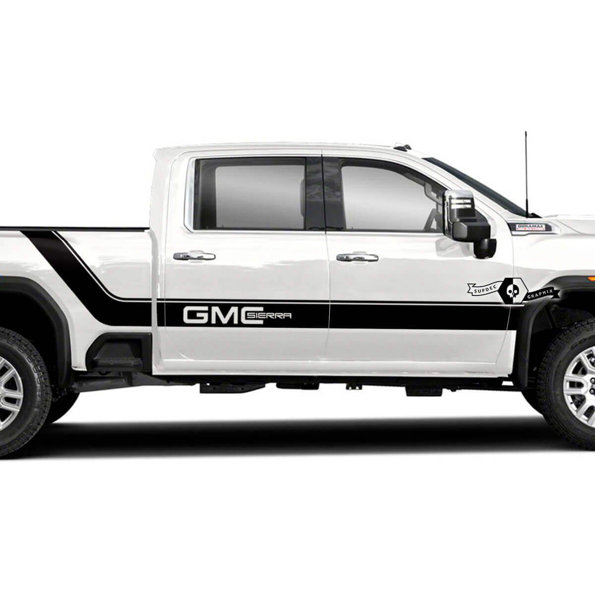 Kit Adesivi in Vinile per Strisce Laterali Curvate con Lettering GMC per GMC Sierra 2500HD