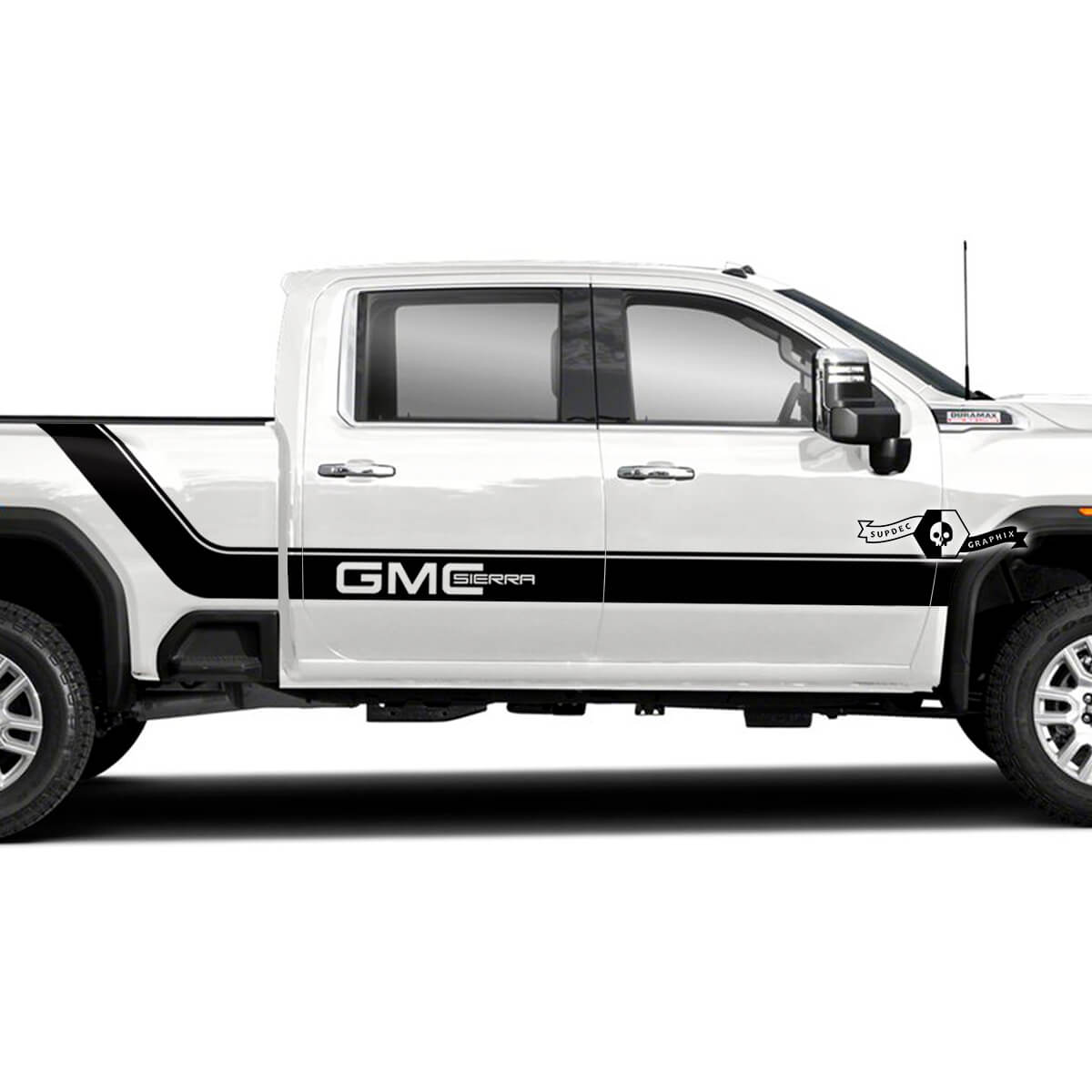 Coppia GMC Sierra 2500HD 2022 Strisce laterali in vinile Decalcomania per grafica del pannello del letto della porta GMC Sierra
